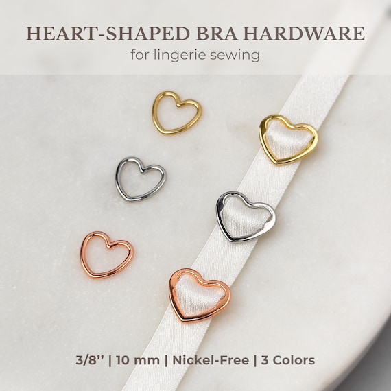 Heart Bra Rings & Sliders, 3/8’’ (10 mm) in Gold, Silver, Rose Gold | Lingerie Sewing Hardware, Accessories