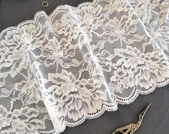 Milk Off White Stretch Lace – 8.3" (21 cm) | Wide Floral Elastic Lace Trim for Lingerie Sewing, Bra Making