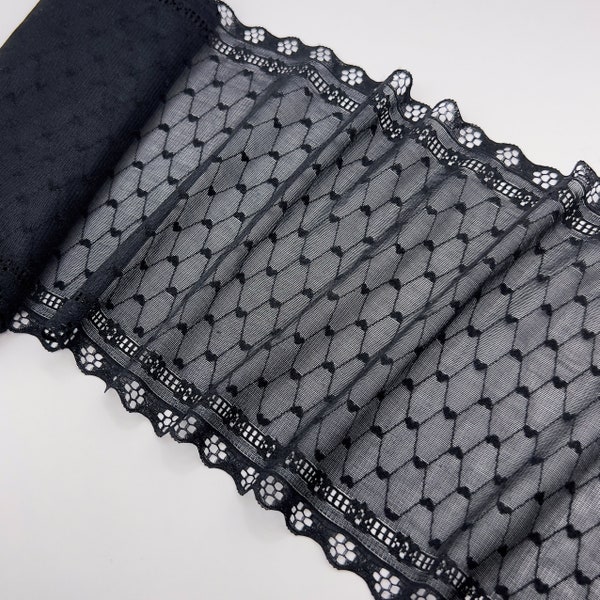 Maille de dentelle élastique noire pour coudre de la lingerie, bordure en dentelle extensible de haute qualité pour la confection de lingerie