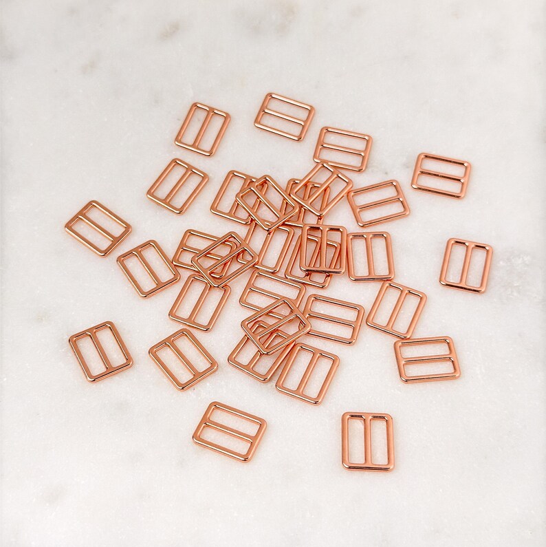 Rektangulära BH-ringar och glidare, 10 mm i guld/silver/rosaguld | Sömnadsdetaljer för underkläder, accessoarer Slider - Rose Gold