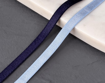 2m Satin Bra Strap Elastic – 10 mm (3/8") | Light Blue & Navy | Premium Lingerie Elastic for Bra Making