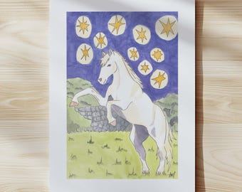 Pintura original de cavalo de fantasia | Arte de parede em aquarela para leitores de fantasia