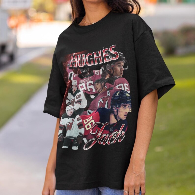 Jack Hughes Shirt Vintage 90s New Jersey Devils NHL Fan Hockey Design Retro Bootleg Gift Classic Graphic Tee Unisex T-Shirt Limited Edition image 2