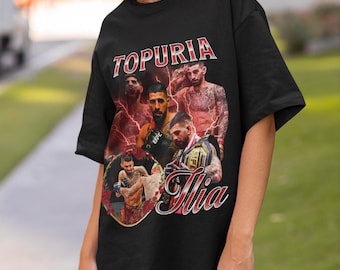 Camiseta Ilia Topuria UFC anos 90, estilo gráfico, camiseta de kickboxing vintage oversized, camiseta esportiva retrô de boxeador, MMA, presente pirata.
