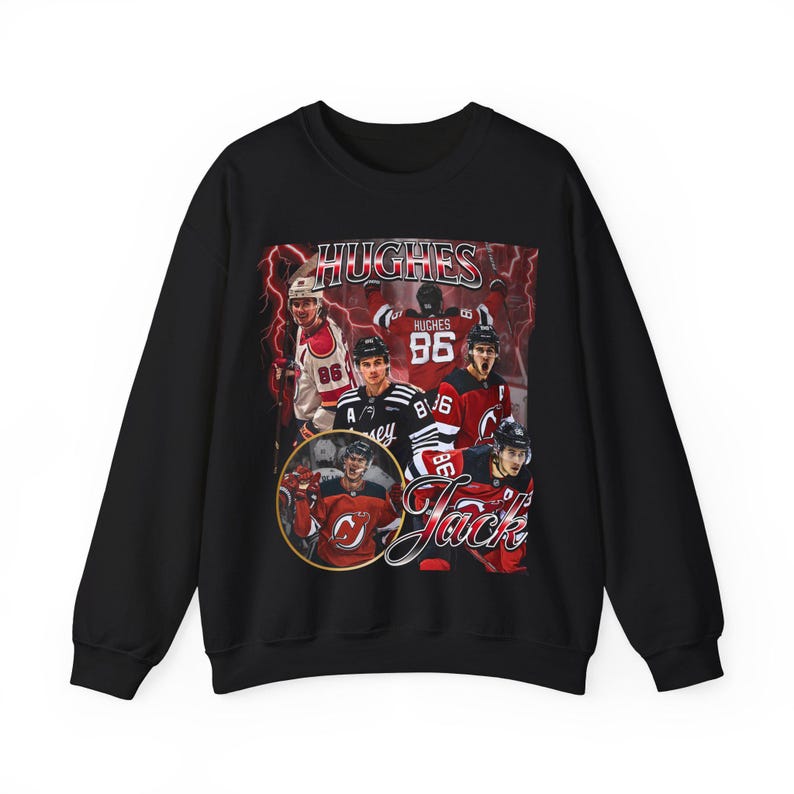 Jack Hughes-skjorta, vintage 90-tals tröja, New Jersey Devils, present till NHL Devils-fan, hockeydesign, klassisk grafisk present, unisex, begränsad upplaga Black