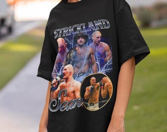Camiseta Sean Strickland estilo vintage UFC MMA, camiseta retrô estilo anos 90, camiseta esportiva oversized, presente para fã de UFC, camiseta do UFC EUA, campeão.