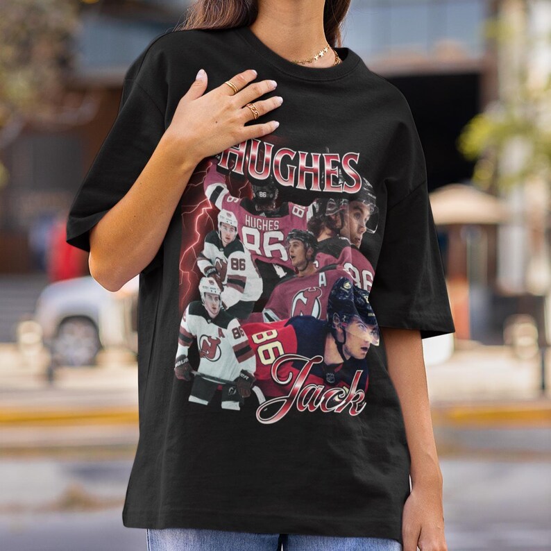 Jack Hughes Shirt Vintage 90s New Jersey Devils NHL Fan Hockey Design Retro Bootleg Gift Classic Graphic Tee Unisex T-Shirt Limited Edition image 4