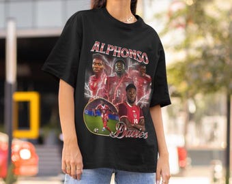Camiseta retrô vintage Alphonso Davies anos 90 com estampa do Bayern de Munique, camiseta de futebol canadense, camiseta de algodão oversized da Bundesliga, presente.