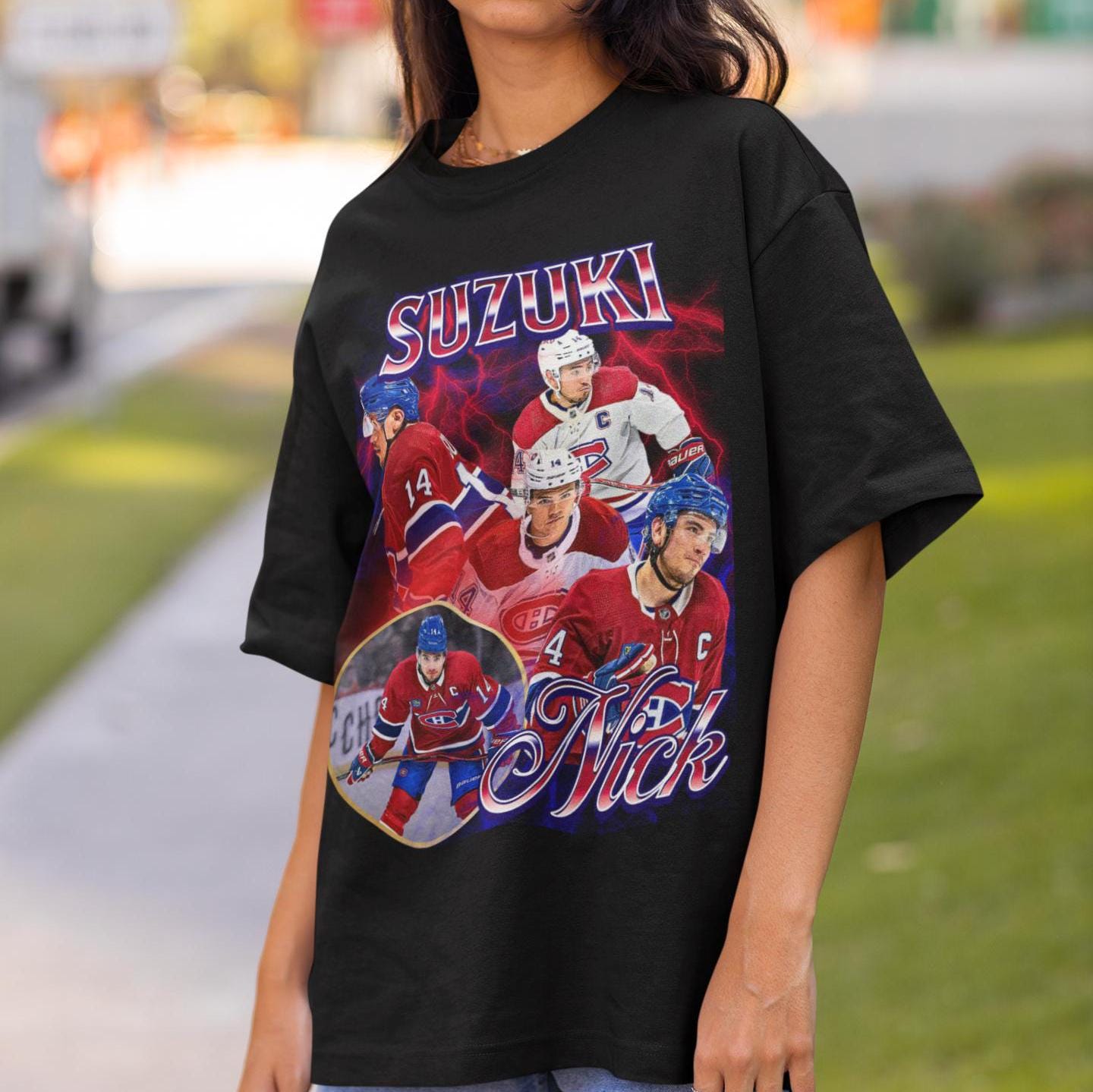 Nick Suzuki Vintage 90s Montreal Canadiens NHL Hockey Design Retro