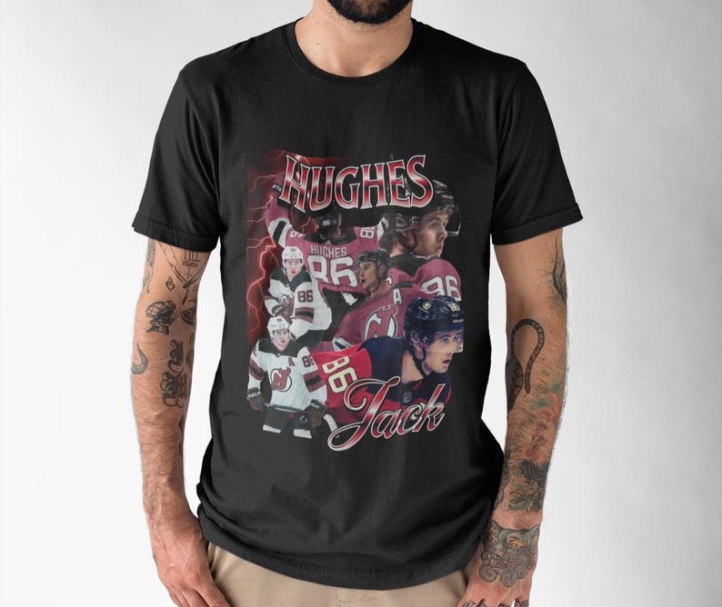 Jack Hughes Shirt Vintage 90s New Jersey Devils NHL Fan Hockey Design Retro Bootleg Gift Classic Graphic Tee Unisex T-Shirt Limited Edition image 5