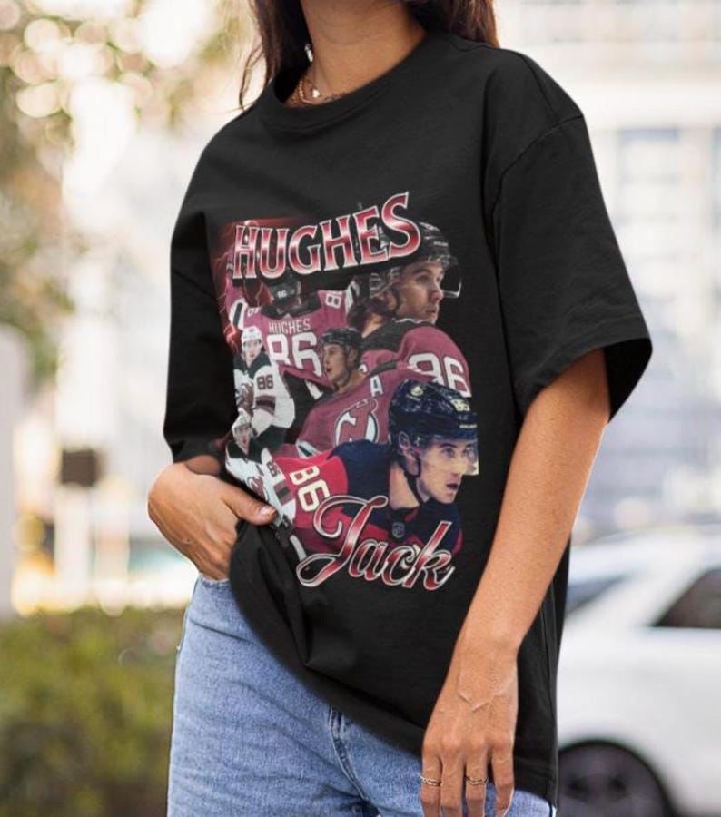 Jack Hughes Shirt Vintage 90s New Jersey Devils NHL Fan Hockey Design Retro Bootleg Gift Classic Graphic Tee Unisex T-Shirt Limited Edition image 3