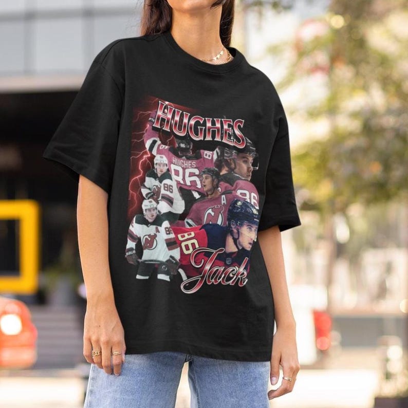 Jack Hughes Shirt Vintage 90s New Jersey Devils NHL Fan Hockey Design Retro Bootleg Gift Classic Graphic Tee Unisex T-Shirt Limited Edition image 1