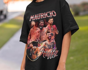 Camiseta retrô estilo anos 90 com estampa vintage de Mauricio Ruffy, modelo UFC, presente para lutador brasileiro de MMA. Camiseta oversized esportiva, camiseta de kickboxing, camiseta de campeão.