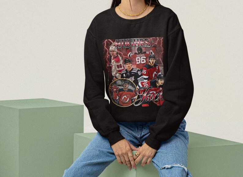 Jack Hughes-skjorta, vintage 90-tals tröja, New Jersey Devils, present till NHL Devils-fan, hockeydesign, klassisk grafisk present, unisex, begränsad upplaga bild 3