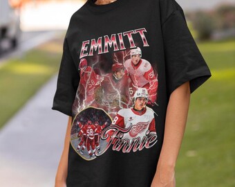 Camiseta Emmitt Finnie Red Wings Vintage Red Wings NHL Fan Hockey Design Retro Bootleg Gift Classic Graphic Tee Unissex Edição Limitada