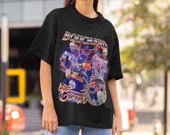 Camiseta Evan Bouchard Vintage Anos 90 para Fã do Edmonton Oilers, Design de Hóquei da NHL, Estilo Retrô, Clássica, Unissex, Edição Limitada