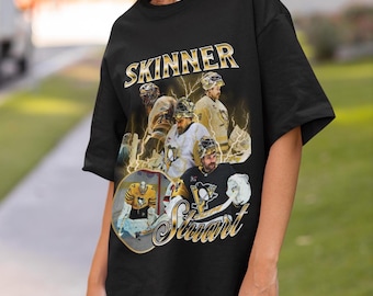 Camiseta Stuart Skinner Penguins Vintage Pittsburgh NHL Fan Hockey Design Retro Bootleg Gift Classic Graphic Tee Unissex Edição Limitada