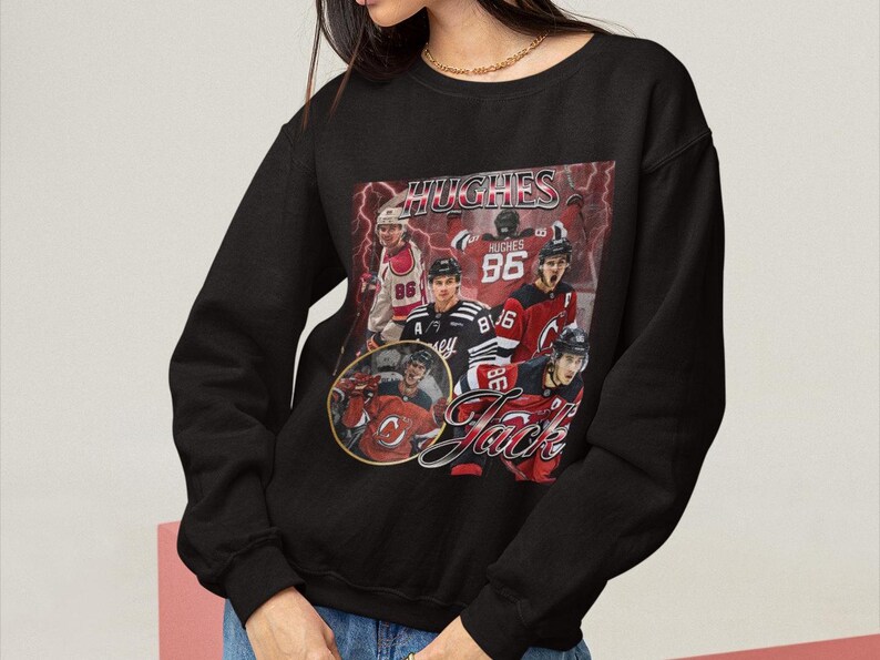 Jack Hughes-skjorta, vintage 90-tals tröja, New Jersey Devils, present till NHL Devils-fan, hockeydesign, klassisk grafisk present, unisex, begränsad upplaga bild 5
