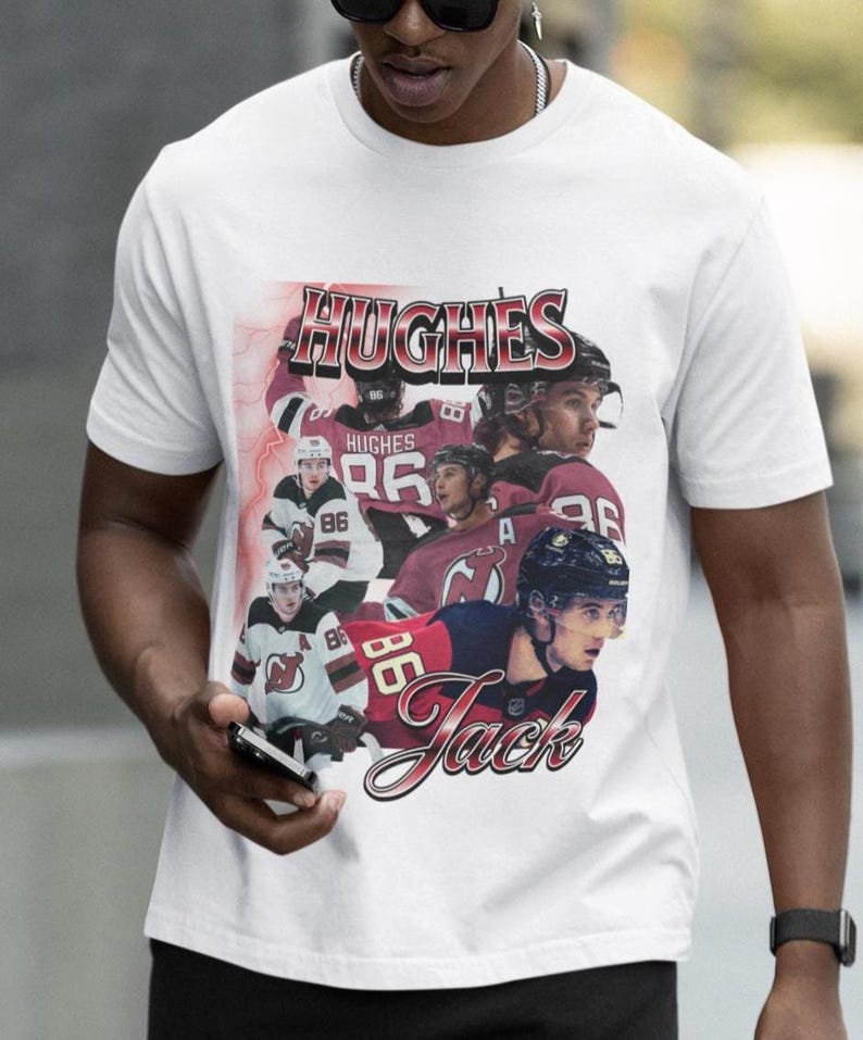 Jack Hughes Shirt Vintage 90s New Jersey Devils NHL Fan Hockey Design Retro Bootleg Gift Classic Graphic Tee Unisex T-Shirt Limited Edition image 8