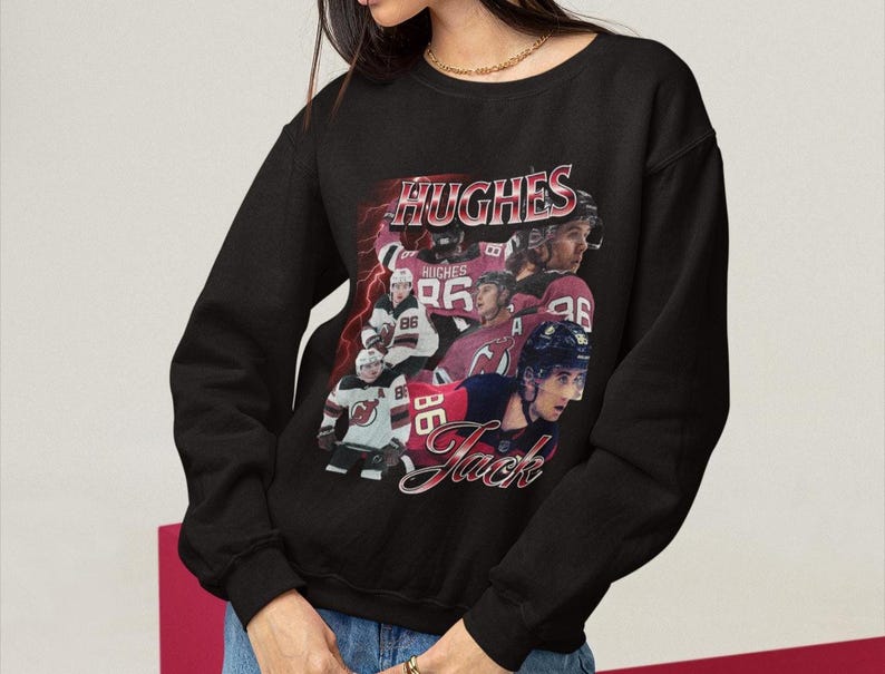 Jack Hughes Shirt Vintage 90s New Jersey Devils NHL Fan Hockey Design Retro Bootleg Gift Classic Graphic Tee Unisex T-Shirt Limited Edition image 11