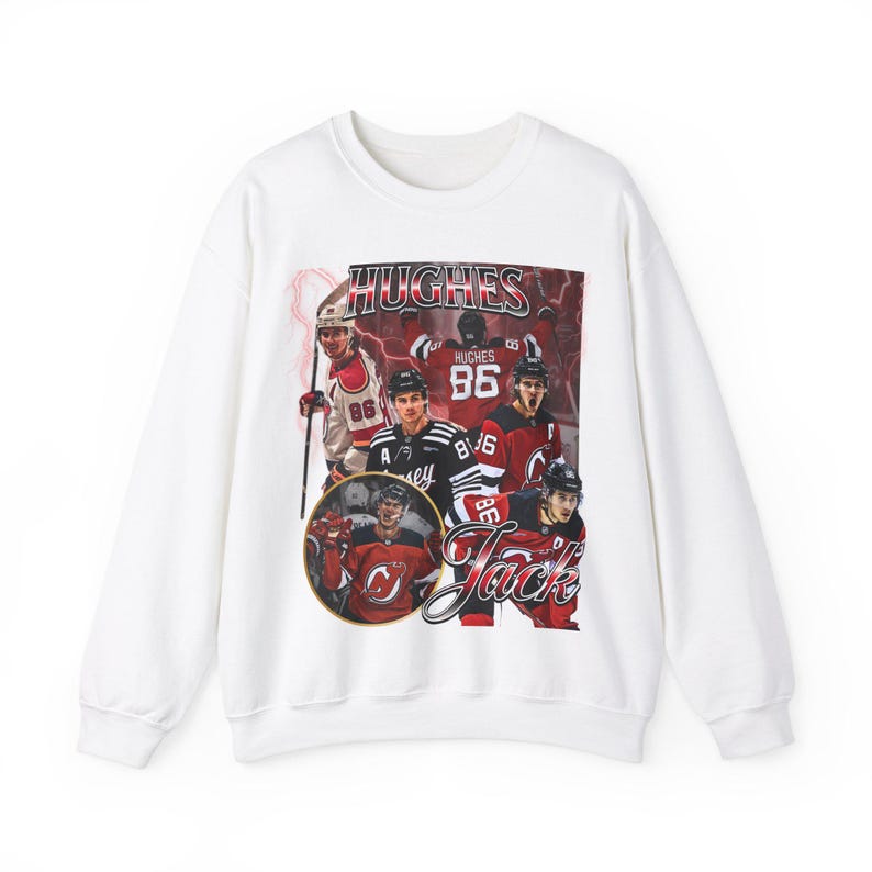 Jack Hughes-skjorta, vintage 90-tals tröja, New Jersey Devils, present till NHL Devils-fan, hockeydesign, klassisk grafisk present, unisex, begränsad upplaga White