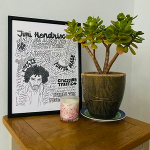 Jimi Hendrix Lyric Skizze Druck | Gekritzel Fan Poster Kunst | Geschenk für Musikliebhaber, Geburtstag, Valentinstag, Weihnachten