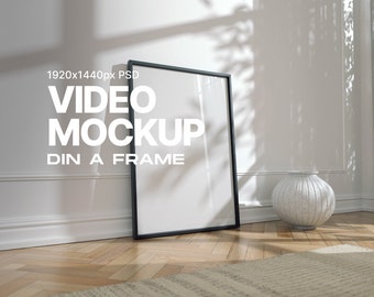 Frame Video Mockup, DIN TO ISO, Seamless Loop, Animated Mockup, Vertical Frame Mockup, Minimal Thin Black Frame, PSD mp4