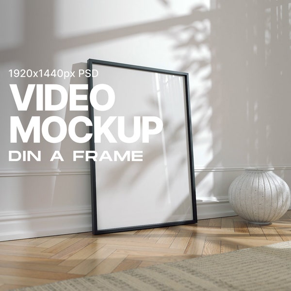 Frame Video Mockup, DIN A ISO, Seamless Loop, Animated Mockup, Vertical Frame Mockup, Minimal Thin Black Frame, PSD mp4