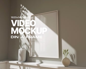 Animated Video Frame Mockup: DIN TO ISO, Seamless Loop, Animated Mockup, Vertical Frame Mockup, Minimal Thin White Frame, PSD mp4
