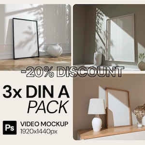 Animated Video Frame Mockup Bundle: DIN A ISO, Seamless Loop, Animated Mockup, Vertical Frame Mockup, Minimal Thin Frame, PSD mp4