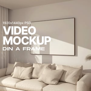 Frame-Video-Mockup, DIN TO ISO, nahtlose Schleife, animiertes Mockup, horizontales Frame-Mockup, minimaler dünner schwarzer Rahmen, PSD mp4