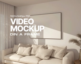 Animated Video Frame Mockup: DIN TO ISO, Seamless Loop, Animated Mockup, Horizontal Frame Mockup, Minimal Thin Black Frame, PSD mp4