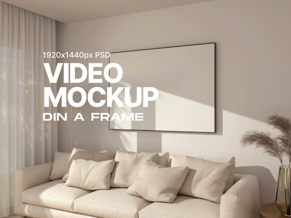 Animated Video Frame Mockup: DIN A ISO, Seamless Loop, Animated Mockup, Horizontal Frame Mockup, Minimal Thin Black Frame, PSD mp4