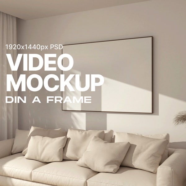 Frame Video Mockup, DIN A ISO, Seamless Loop, Animated Mockup, Horizontal Frame Mockup, Minimal Thin Black Frame, PSD mp4
