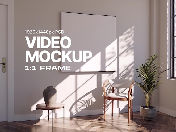 Animated Video Frame Mockup: Square Frame Mockup, 1x1 size, Seamless Loop, Animated Mockup, Customizable, Artwork Display, Photoshop mp4