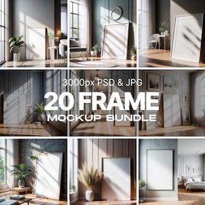 Puede incluir: Un paquete de maquetas de 20 marcos en diferentes entornos interiores. Los marcos están vacíos y listos para tu obra de arte o fotos. Las imágenes son de alta resolución y perfectas para mostrar tus diseños.