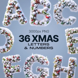 Christmas Letters Numbers PNG, Funny Alphabet, Ornaments, Christmas Font Gift, Snowy Letters, Scrapbooks, Planners, Decorative Letters