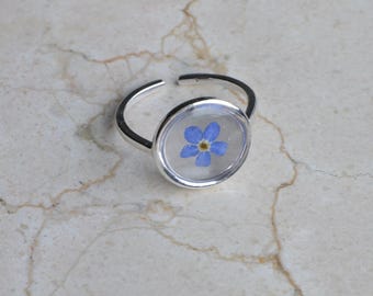 Adjustable Real Flower Ring – Romantic Gift with Forget Me Not | Resin Floral Handmade Ring
