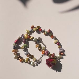 Colorful Keshi Pearl Necklace With Real Rose in Resin | Romantic ...