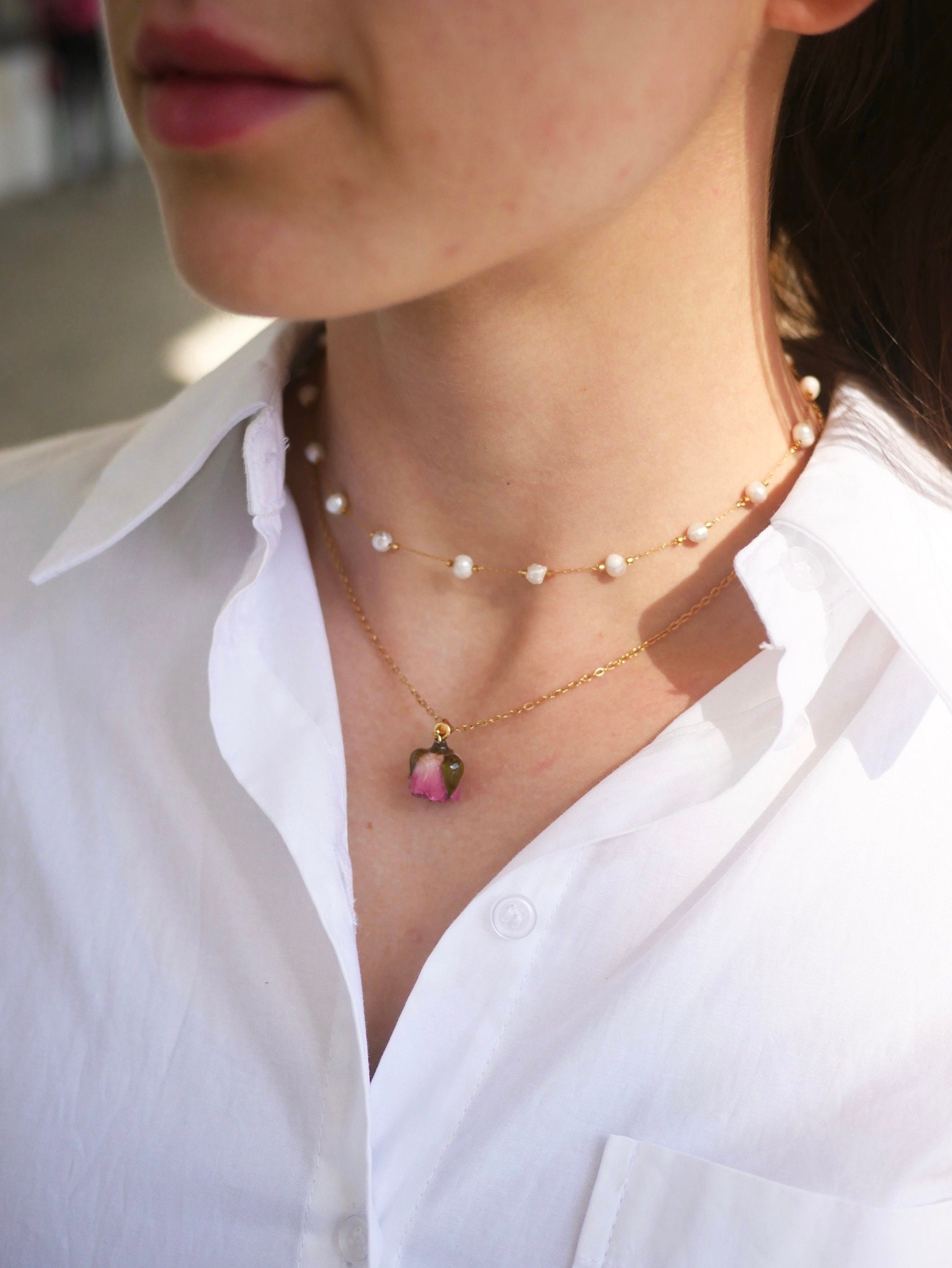Necklace Pendant Rosie Rose Real Flower in Epoxy Resin With