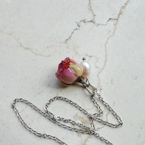 Real Rose Resin Pendant Necklace: 925 Sterling Silver Floral Jewelry