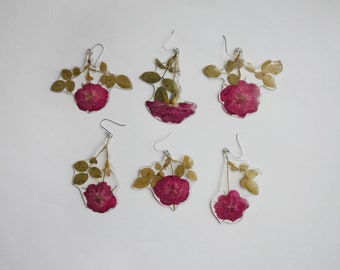 Earrings Secret Garden real rose flower in epoxy resin