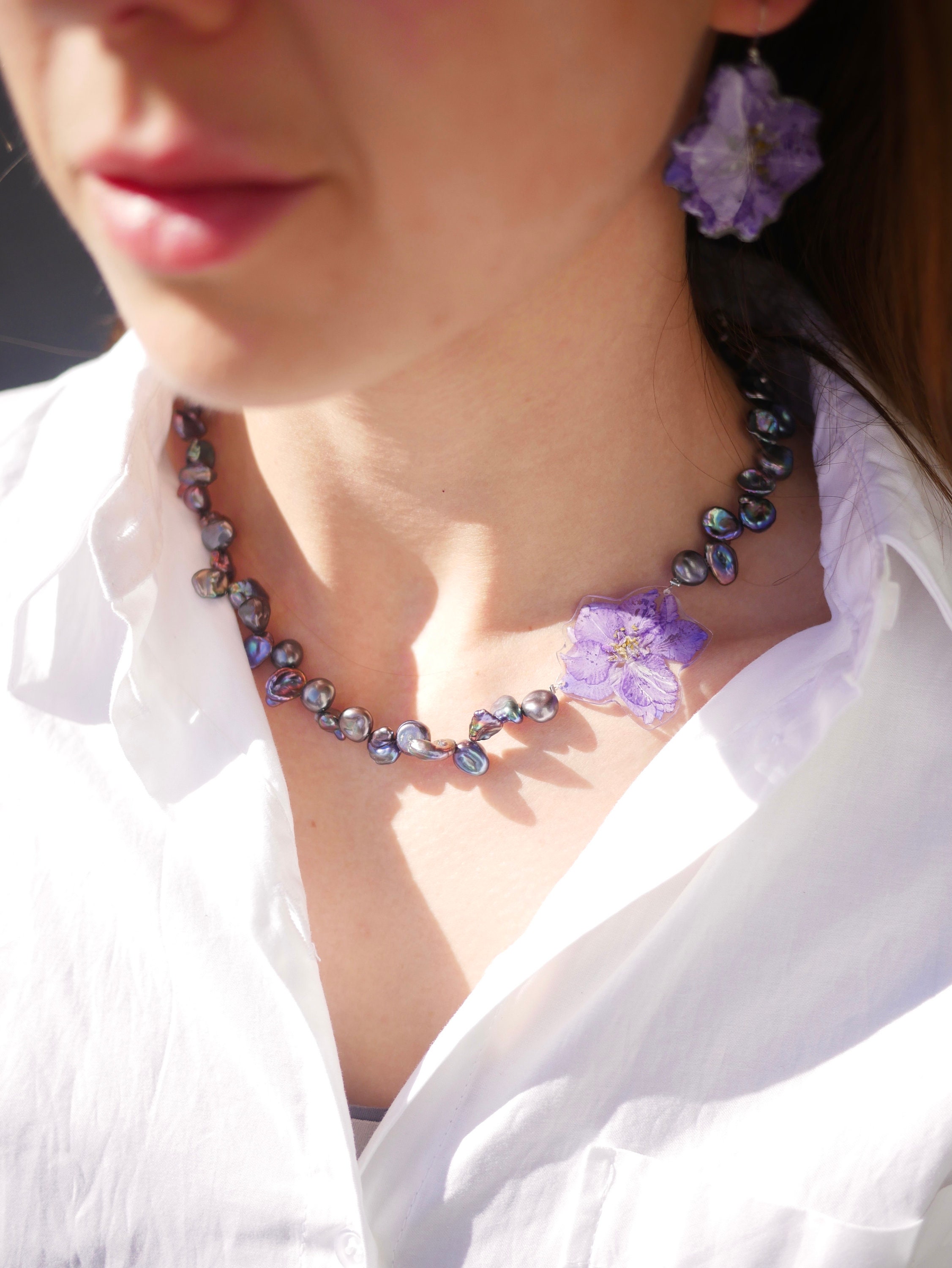 【BLACKPURPLE】Rice Grass Pearl Chain Necklace Black Rice Pearl Necklace – kcsukamto