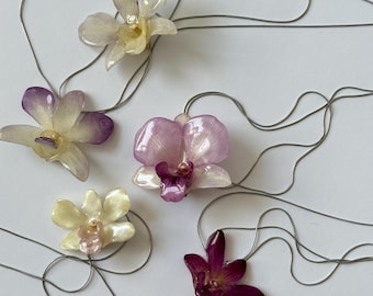 Real Orchid Necklace – Resin Flower Pendant Choker | Natural Floral Jewelry