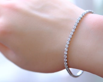 Silver sparkling tennis bracelet, 2.5mm to 5mm width available