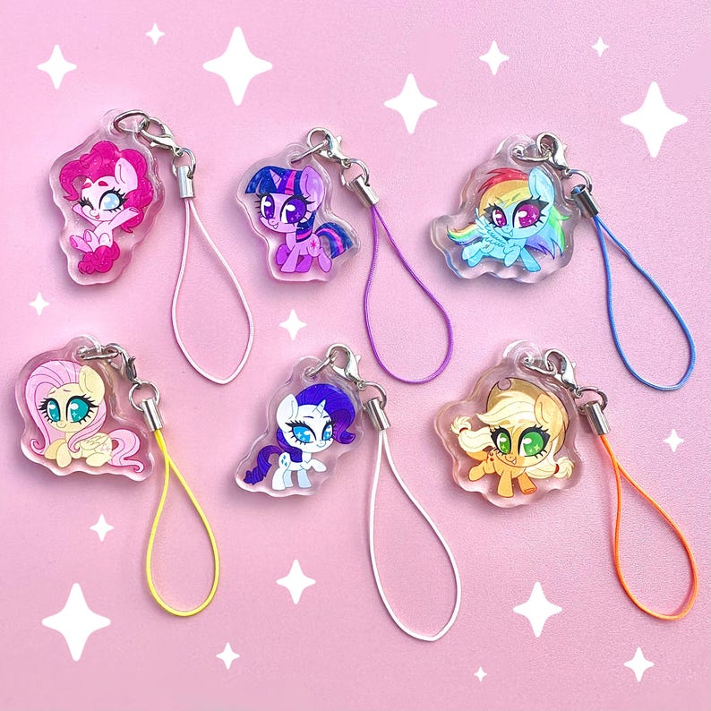 MLP Mane 6 & Princesses Chibi Glitter Epoxy Acrylic Phone Charm ...