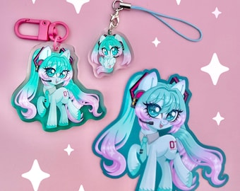 MLP x Vocaloid Sticker, Acrylic Phone Charm, Glitter Epoxy Gradient Acrylic Keychain Bundle