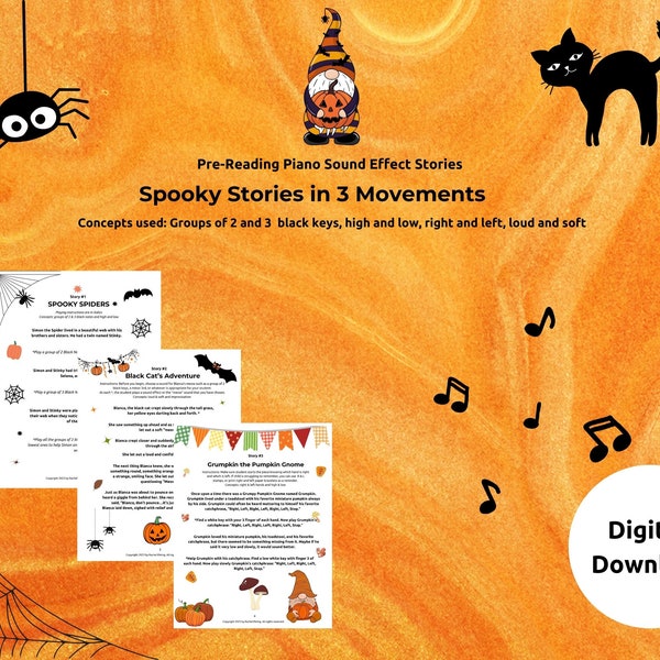 Halloween Pre-Reading Piano Spooky Sound Effect Stories for Private Group or Online Beginner Piano Lessons