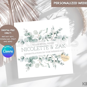 Personalized Wedding Greeting Card, Printable, Editable Canva Template, Eucalyptus Themed Card, Couple, Anniversary, Wedding, 4.25x4.25, 5X7
