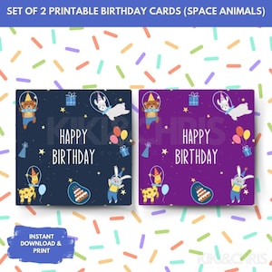 Carte d'anniversaire imprimable astronaute animal de l'espace, carte d'anniversaire pour enfants, carte sur le thème de l'espace, pour fils, fille, téléchargement immédiat et impression, 4,25 pouces